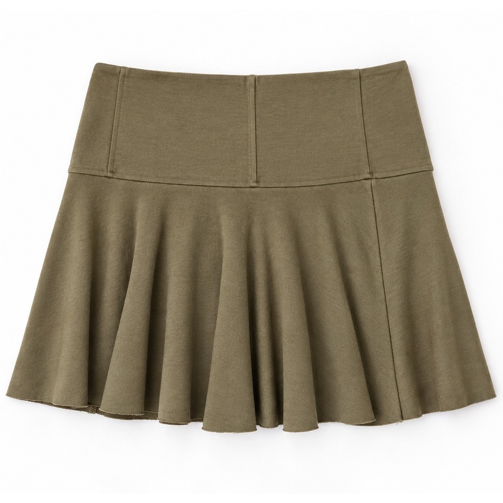 Free People Mini Skirt Brown Olive Drop Waist Flared Boho Stretch Size M